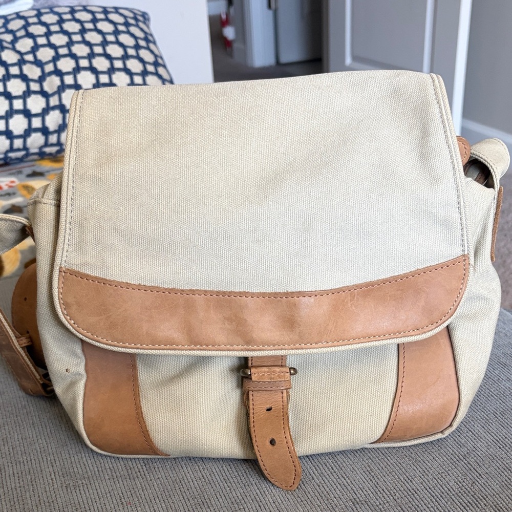 L.L. Bean Cream and Tan Canvas Messenger Bag